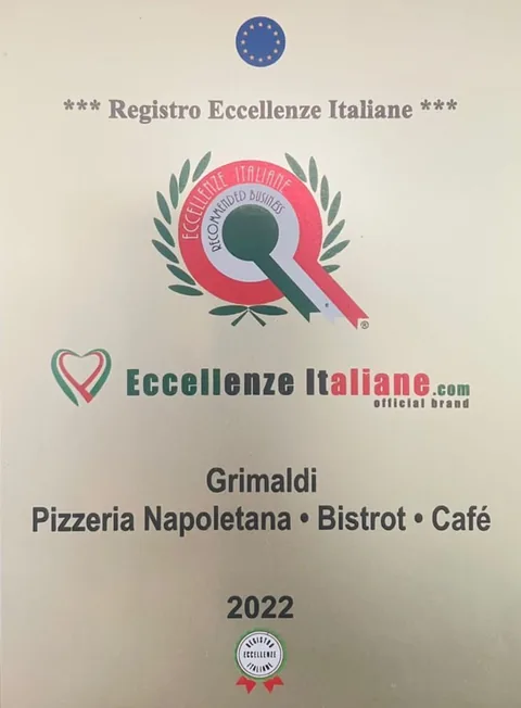 Urkunde Registro Eccellenze Italiane 2022 für Grimaldi